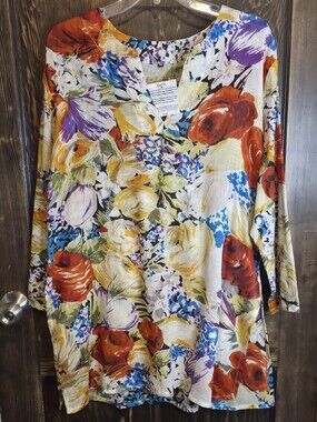 NWT Kurti Brand Women's Kurti Floral Rose Tunic Top - Red Yellow Blue Purple